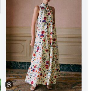 Sezane Olympia Dress Multicolour Embroidered Flowers